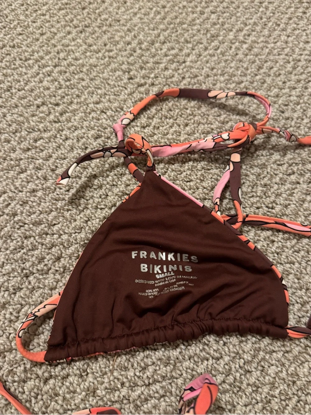 Frankie's Bikinis Brown, Coral & Pink Floral Tie-Side Bikini